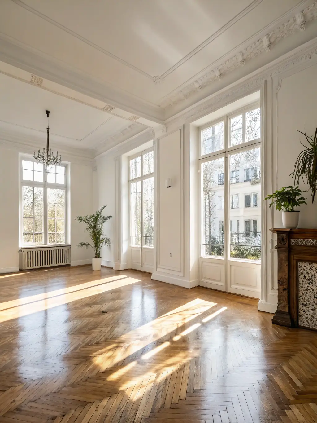 An empty, freshly cleaned apartment with gleaming floors and spotless walls, ready for new tenants, illustrating Omini Clean's move-in/move-out cleaning service.