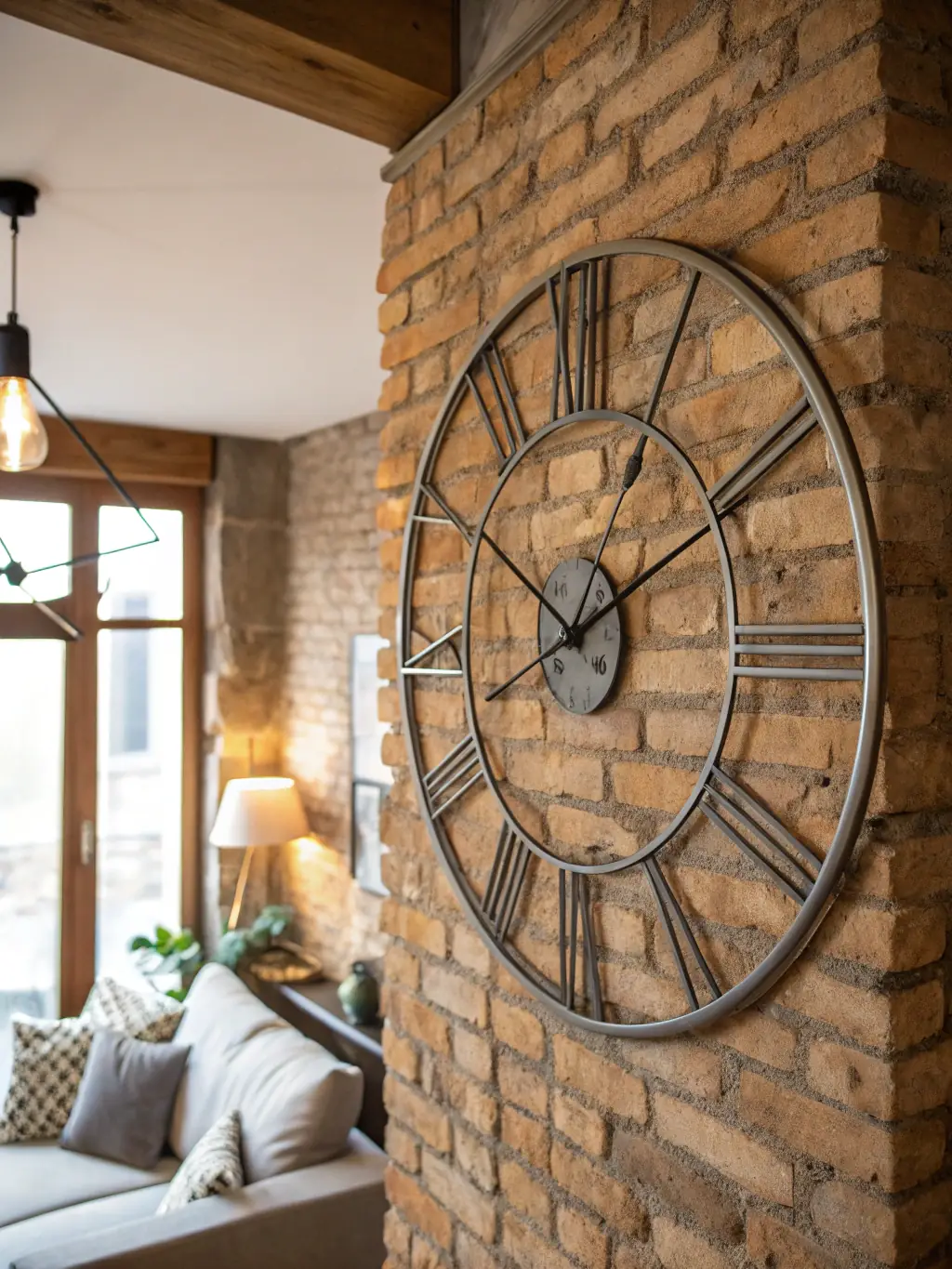 A close-up shot of a clock with hands pointing to the exact scheduled time, with a blurred background of a clean and tidy living room, emphasizing punctuality and reliability.